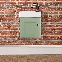 Milano Thornton Pastel Green 400mm Wall Hung Traditional Cloakroom Vanity Unit with Basin and Classic Round Black Handle
