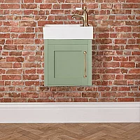 Milano Thornton Pastel Green 400mm Wall Hung Traditional Cloakroom Vanity Unit with Basin and Classic TBar Aged Gold Handle