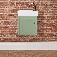 Milano Thornton Pastel Green 400mm Wall Hung Traditional Cloakroom Vanity Unit with Basin and Classic Round Aged Bronze Handle