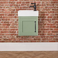 Milano Thornton Pastel Green 400mm Wall Hung Traditional Cloakroom Vanity Unit with Basin and Classic TBar Black Handle