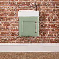 Milano Thornton Pastel Green 400mm Wall Hung Traditional Cloakroom Vanity Unit with Basin and Classic TBar Aged Bronze Handle