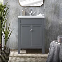 Milano Aston Light Grey 600mm Traditional Vanity Unit with Basin and Chrome Classic Round Handles
