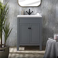 Milano Aston Light Grey 600mm Traditional Vanity Unit with Basin and Black Classic Round Handles