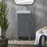 Milano Aston Light Grey 400mm Traditional Cloakroom Vanity Unit with Basin and Aged Gold Classic TBar Handle