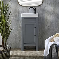 Milano Aston Light Grey 400mm Traditional Cloakroom Vanity Unit with Basin and Black Classic TBar Handle