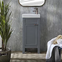 Milano Aston Light Grey 400mm Traditional Cloakroom Vanity Unit with Basin and Aged Bronze Modern Finger Pull Handle