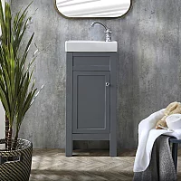 Milano Aston Light Grey 400mm Traditional Cloakroom Vanity Unit with Basin and Chrome Classic Round Handle