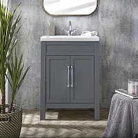 Milano Aston Light Grey 600mm Traditional Vanity Unit with Basin and Chrome Classic TBar Handles