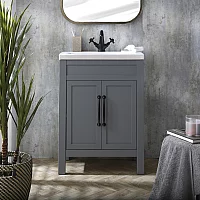 Milano Aston Light Grey 600mm Traditional Vanity Unit with Basin and Black Classic TBar Handles
