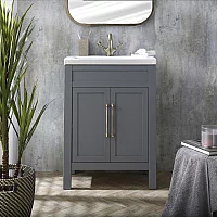 Milano Aston Light Grey 600mm Traditional Vanity Unit with Basin and Aged Gold Classic TBar Handles