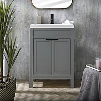Milano Aston Light Grey 600mm Traditional Vanity Unit with Basin and Black Modern Finger Pull Handles