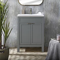 Milano Aston Light Grey 600mm Traditional Vanity Unit with Basin and Aged Gold Modern Finger Pull Handles