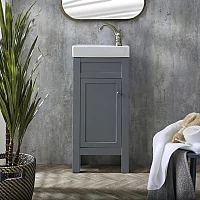 Milano Aston Light Grey 400mm Traditional Cloakroom Vanity Unit with Basin and Aged Gold Classic Round Handle