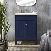 Milano Aston Navy 600mm Traditional Vanity Unit with Basin and Aged Gold Classic Round Handles