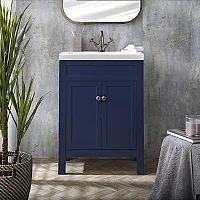 Milano Aston Navy 600mm Traditional Vanity Unit with Basin and Aged Bronze Classic Round Handles