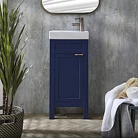 Milano Aston Navy 400mm Traditional Cloakroom Vanity Unit with Basin and Aged Bronze Modern Finger Pull Handle
