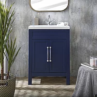Milano Aston Navy 600mm Traditional Vanity Unit with Basin and Chrome Classic TBar Handles