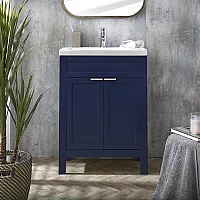 Milano Aston Navy 600mm Traditional Vanity Unit with Basin and Chrome Modern Finger Pull Handles