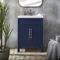 Milano Aston Navy 600mm Traditional Vanity Unit with Basin and Aged Bronze Classic TBar Handles