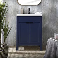 Milano Aston Navy 600mm Traditional Vanity Unit with Basin and Black Modern Finger Pull Handles