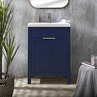 Milano Aston Navy 600mm Traditional Vanity Unit with Basin and Aged Gold Modern Finger Pull Handles