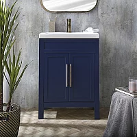 Milano Aston Navy 600mm Traditional Vanity Unit with Basin and Aged Gold Modern TBar Handles