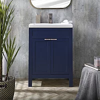 Milano Aston Navy 600mm Traditional Vanity Unit with Basin and Aged Bronze Modern Finger Pull Handles