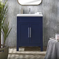 Milano Aston Navy 600mm Traditional Vanity Unit with Basin and Chrome Modern TBar Handles