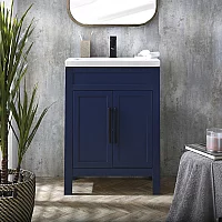 Milano Aston Navy 600mm Traditional Vanity Unit with Basin and Black Modern TBar Handles