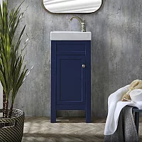 Milano Aston Navy 400mm Traditional Cloakroom Vanity Unit with Basin and Aged Gold Classic Round Handle
