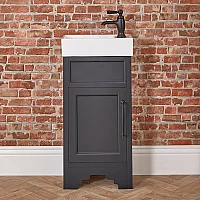 Milano Thornton Black Grey 400mm Traditional Cloakroom Vanity Unit with Basin and Classic TBar Black Handle