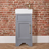 Milano Thornton Light Grey 400mm Traditional Cloakroom Vanity Unit with Basin and Classic TBar Aged Gold Handle
