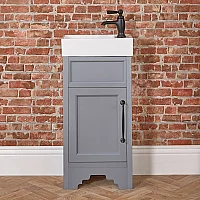 Milano Thornton Light Grey 400mm Traditional Cloakroom Vanity Unit with Basin and Classic TBar Black Handle