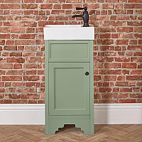 Milano Thornton Pastel Green 400mm Traditional Cloakroom Vanity Unit with Basin and Classic Round Black Handle