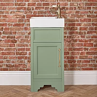 Milano Thornton Pastel Green 400mm Traditional Cloakroom Vanity Unit with Basin and Classic TBar Aged Gold Handle
