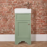 Milano Thornton Pastel Green 400mm Traditional Cloakroom Vanity Unit with Basin and Classic Round Aged Bronze Handle