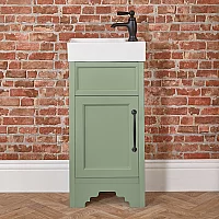 Milano Thornton Pastel Green 400mm Traditional Cloakroom Vanity Unit with Basin and Classic TBar Black Handle