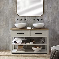 Milano Henley Antique White 1215mm Vanity Unit with Round Countertop Basin and Classic TBar Black Handles