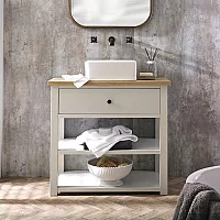 Smoke Grey 840mm Traditional Vanity Unit with Square Basin Black Knob Handle