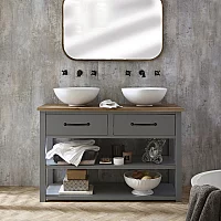 Milano Henley Light Grey 1215mm Vanity Unit with Round Countertop Basin and Classic TBar Black Handles