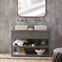 Light Grey 1215mm Traditional Vanity Unit wih Square Basin Oil Rubbed Bronze Classic Bar Handle