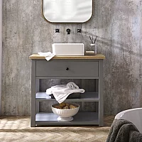 Light Grey 840mm Traditional Vanity Unit with Square Basin Black Knob Handle