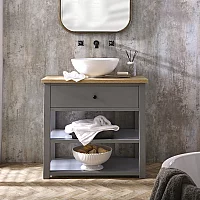 Milano Henley Light Grey 840mm Vanity Unit with Round Countertop Basin and Classic Round Black Handle