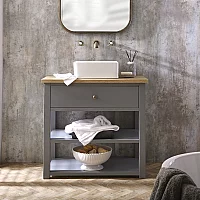Light Grey 840mm Traditional Vanity Unit with Square Basin Brushed Gold Knob Handle