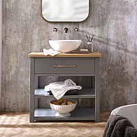 Milano Henley Light Grey 840mm Vanity Unit with Round Countertop Basin and Classic TBar Aged Bronze Handle