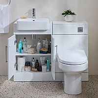 Milano Lurus 1050mm White Modern Vanity and WC Combination Unit with Ballam Toilet Chrome TBar Handles