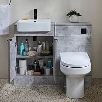 Milano Lurus 1050mm Concrete Grey Modern Vanity and WC Combination Unit with Ballam Toilet Black Finger Pull Handles