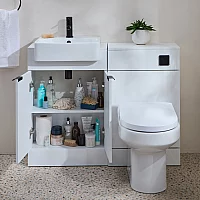 Milano Lurus 1050mm White Modern Vanity and WC Combination Unit with Ballam Toilet Black Finger Pull Handles