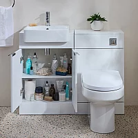 Milano Lurus 1050mm White Modern Vanity and WC Combination Unit with Ballam Toilet Chrome Finger Pull Handles