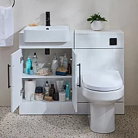Milano Lurus 1050mm White Modern Vanity and WC Combination Unit with Ballam Toilet Black TBar Handles